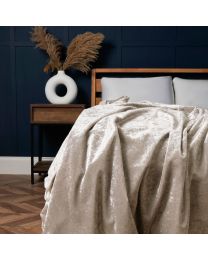 Luxury Crushed Velvet Throw, Champagne Styled on Bed