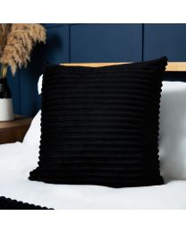 Luxury Ribbon Velvet Cushion, Black Styled on Bed