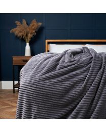 Luxury Ribbon Velvet Throw with Sherpa, Grey Styled on Bed