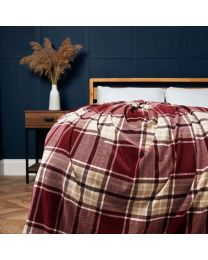 Luxury Warm Check Throw with Sherpa, Red Styled on Bed