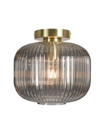 Lyna Smoked Glass Flush Ceiling Light, Brass