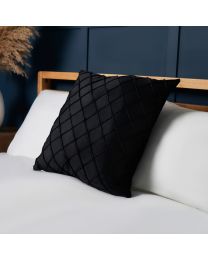 Matte Velvet Cushion with Embroidered Design, Black