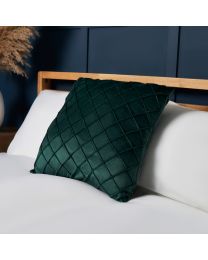 Matte Velvet Cushion with Embroidered Design, Dark Green Styled on Bed