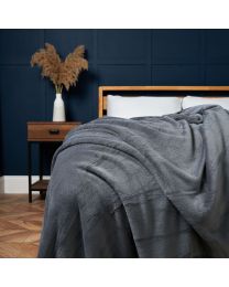 Microfleece Throw, Charcoal Styled on Bed