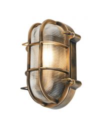 Mika Outdoor Caged Oval Bulkhead Wall Light, Gold