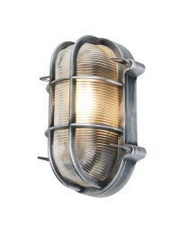 Mika Outdoor Caged Oval Bulkhead Wall Light, Silver