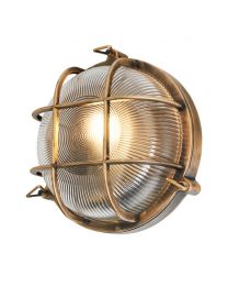 Mika Outdoor Caged Round Bulkhead Wall Light, Gold