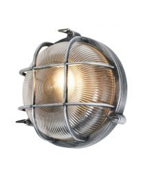 Mika Outdoor Caged Round Bulkhead Wall Light, Silver