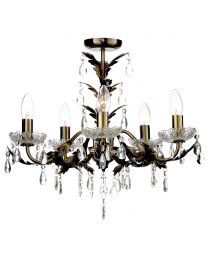 Paisley Flush Chandelier, Antique Brass