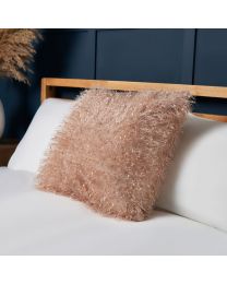Pollyanna Knitted Cushion, Champagne Styled on Bed
