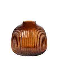 Cognac Ribbed Glass Vase, Amber