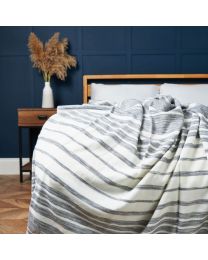 Riviera Stripe Throw with Fringe, Navy Styled on Bed