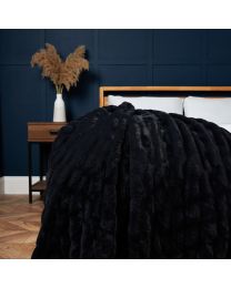 Ruched Faux Fur Throw, Black Styled on Bed