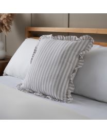 Rustic Stripe Cushion, Natural on bed