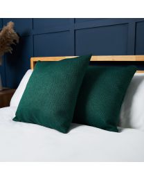 Snow Fleece Cushion, Green Styled on Bed