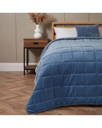 Square Stitch Quilted Bedspread, Blue