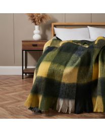 Wool Mix Check Throw, Green