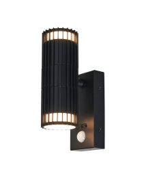 Zeb Outdoor Up and Down Wall Light with PIR Sensor, Black