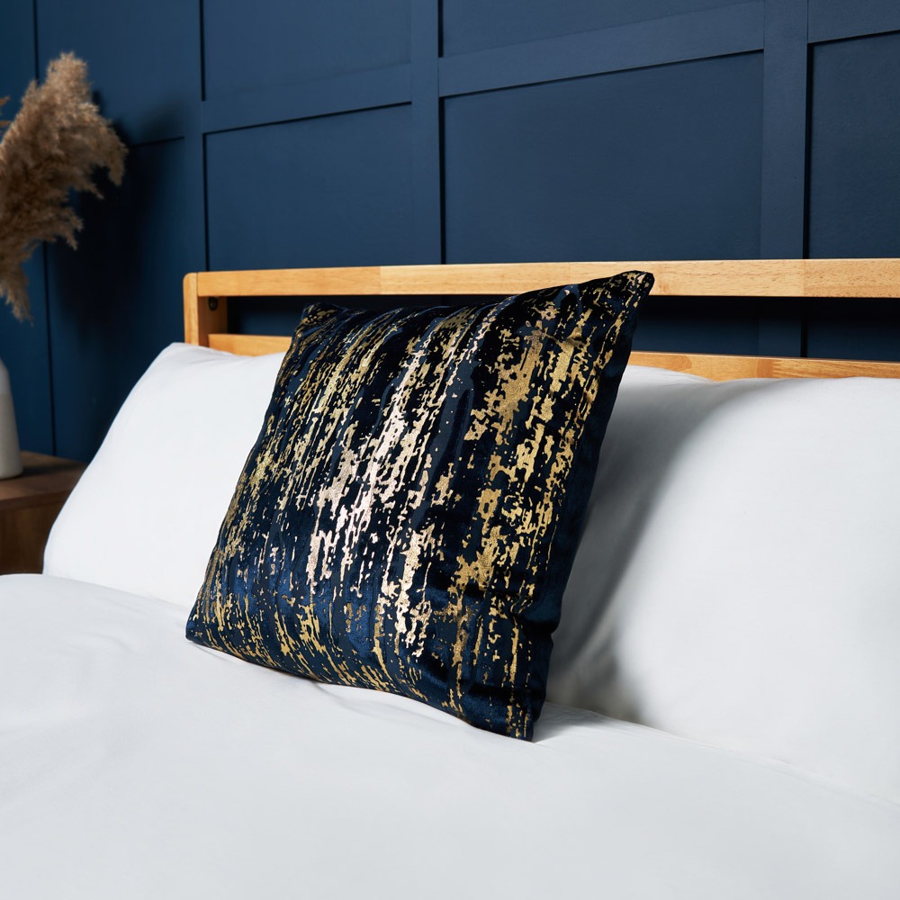 Foil Print Cushion, Navy & Gold