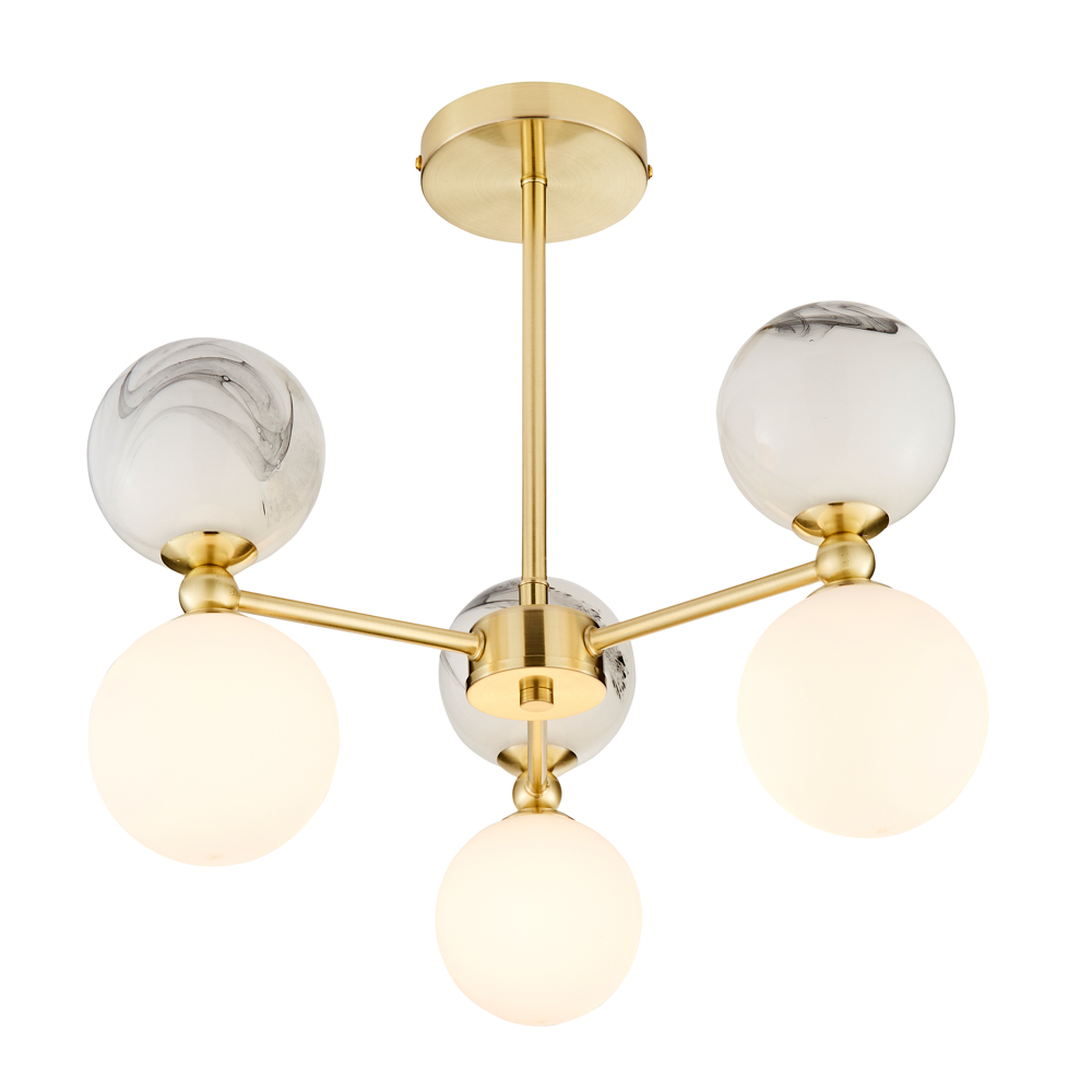 Lacey Marble Semi Flush Ceiling Light, Brass