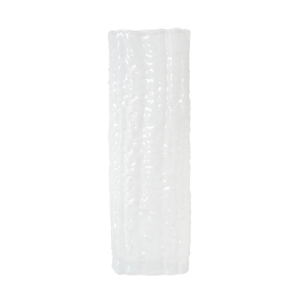 Large Square Milky Mottled Glass Vase, White