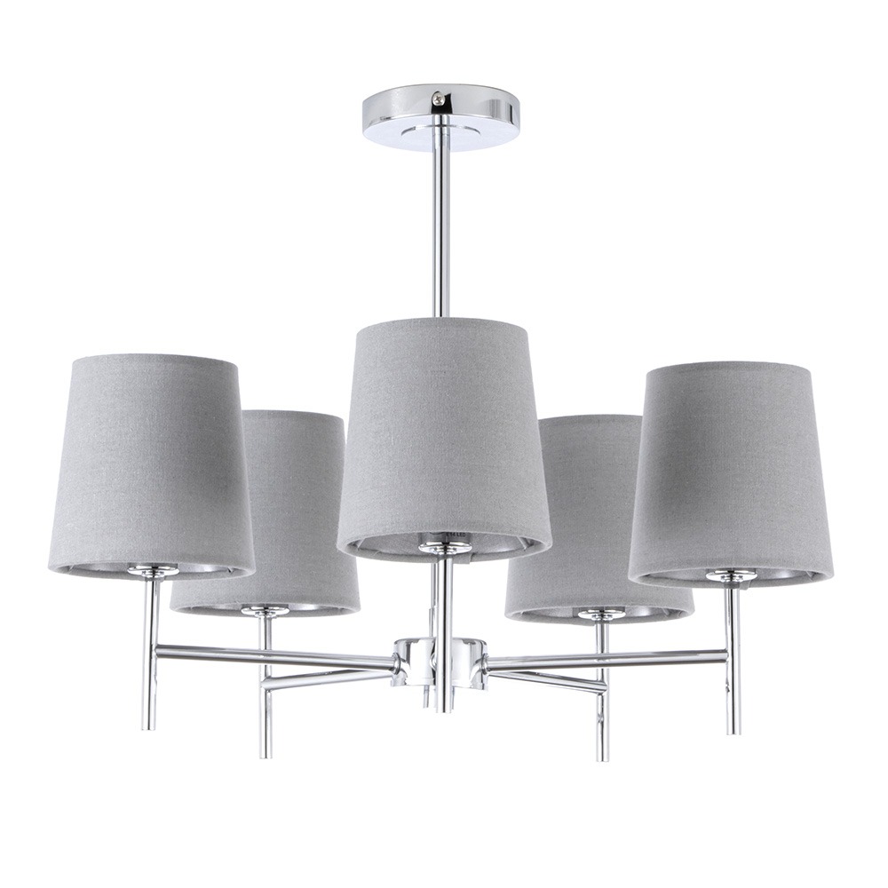 Mira Semi Flush Ceiling Light with Grey Shades, Chrome