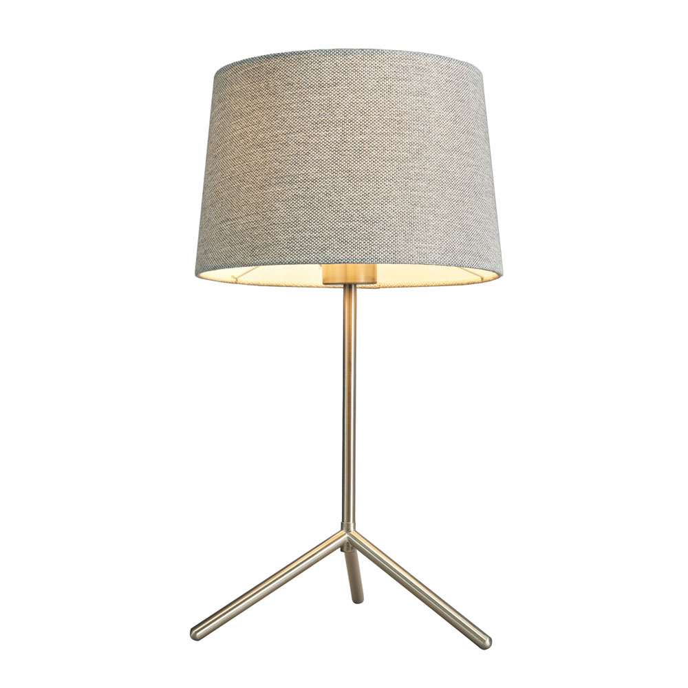 Stassy Tripod Feet Table Lamp with Grey Shade, Satin Nickel