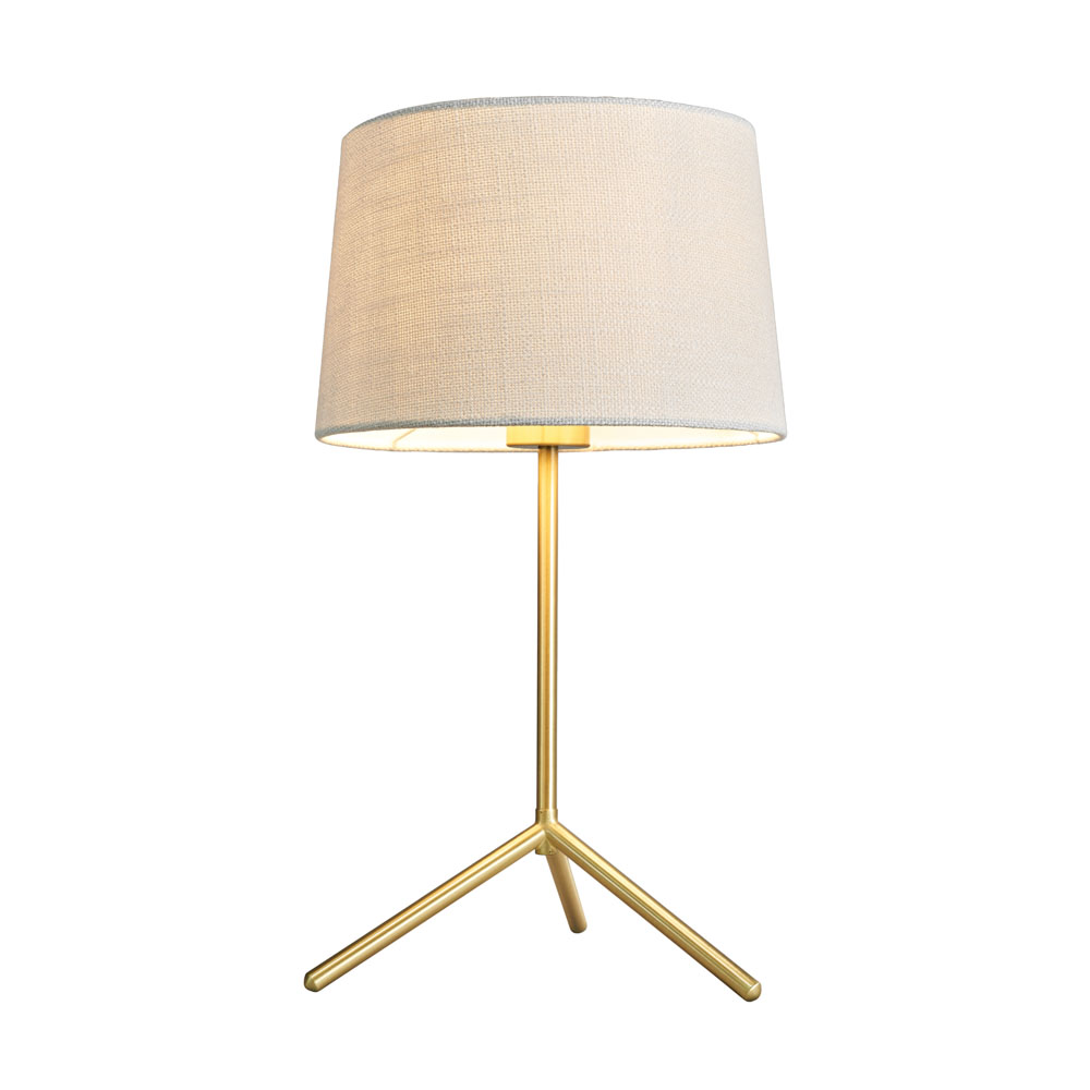 Stassy Tripod Feet Table Lamp with Light Grey Shade, Satin Brass