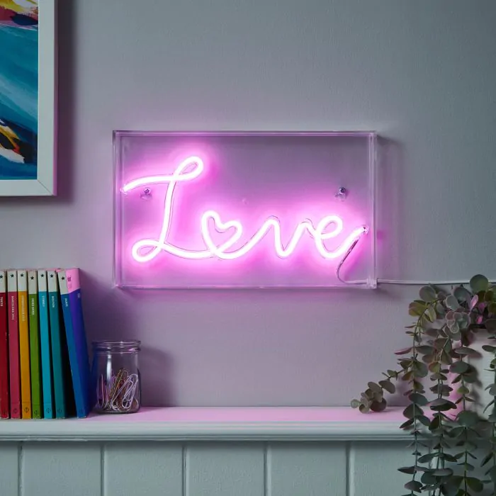Glow LED Love Acrylic Neon Style Light Box in Pink
